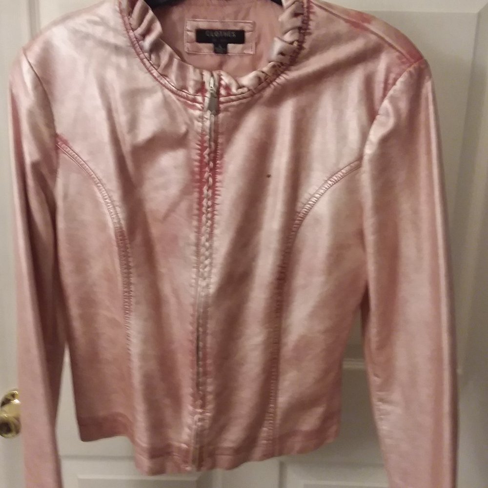 Frosted pink faux leather women jacket
